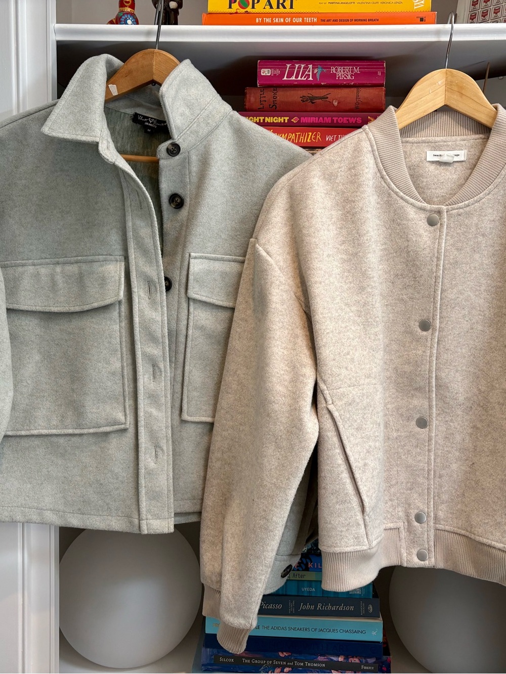 2 x beachlunchlounge light gray and beige wool-blend jackets $45